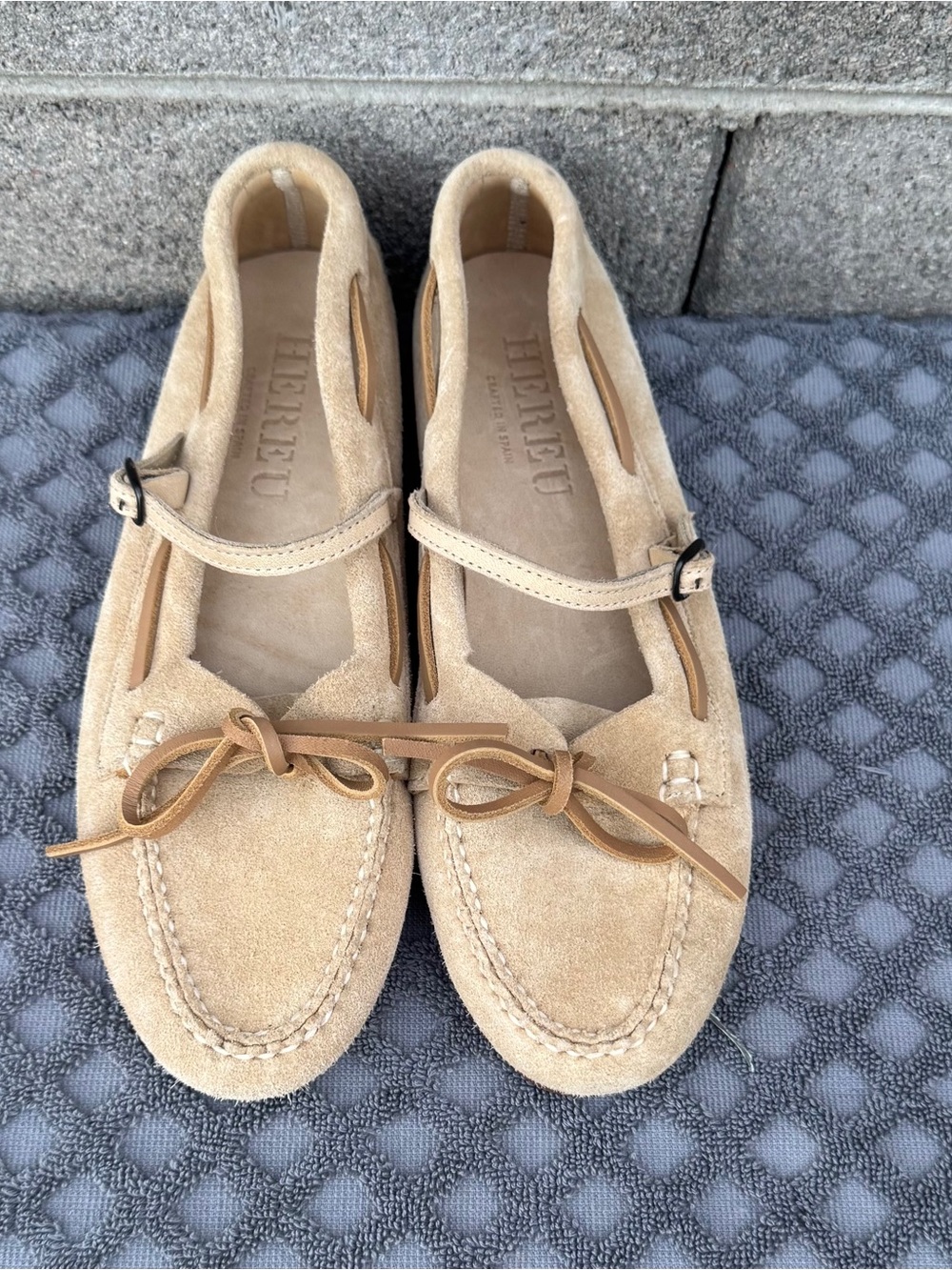 Hereu Lorea Suede Mary Jane Loafers  Beige Size 7